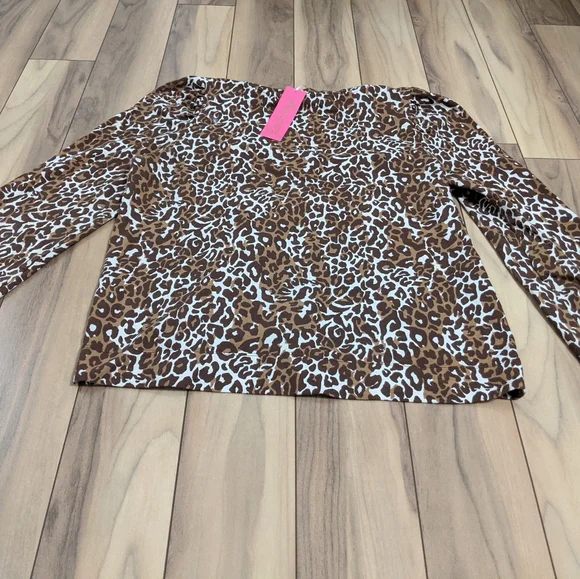 NWT! Lilly Pulitzer Jansen V-Neckline Sweatshirt Chocolate My Favorite Spot L - Picture 5 of 13